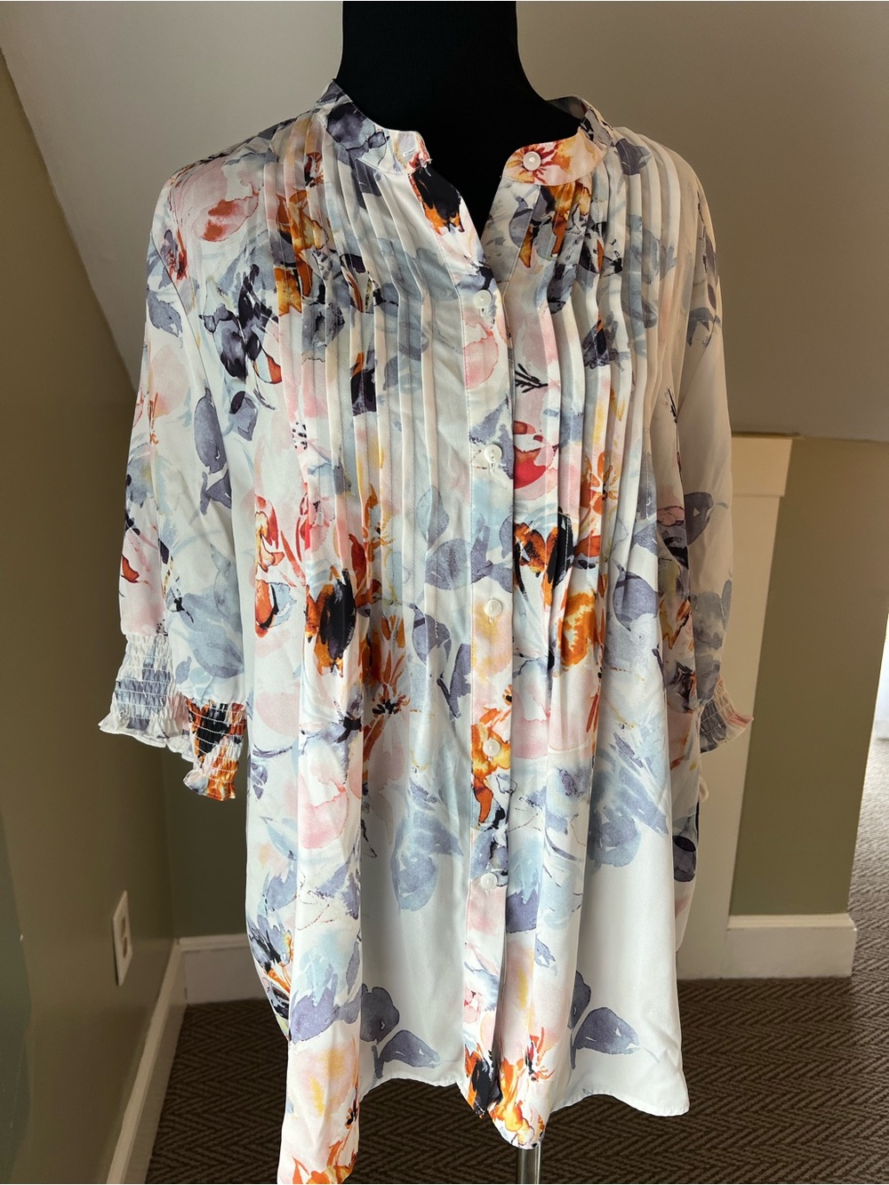 NYDJ Floral Blouse in White, Orange and Pink Accents